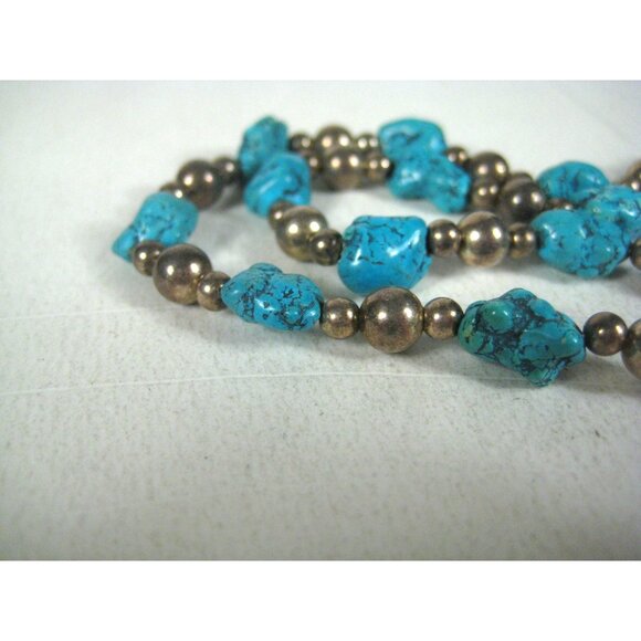 Dyed Howlite Stone Sterling Silver 925 Nugget Bead Necklace Southwest 19 In - Picture 4 of 11